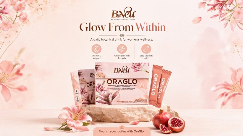 B’Nēt Oraglo daily botanical drink for women’s wellness with vitamin C and antioxidant support