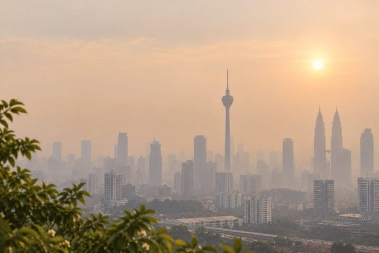 Hazy Kuala Lumpur skyline during haze season